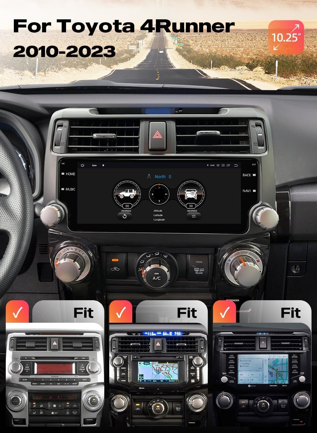 Dasaita 10.25″ Car Radio 2K Screen for Toyota 4Runner 2010-2023 Navi Head Unit