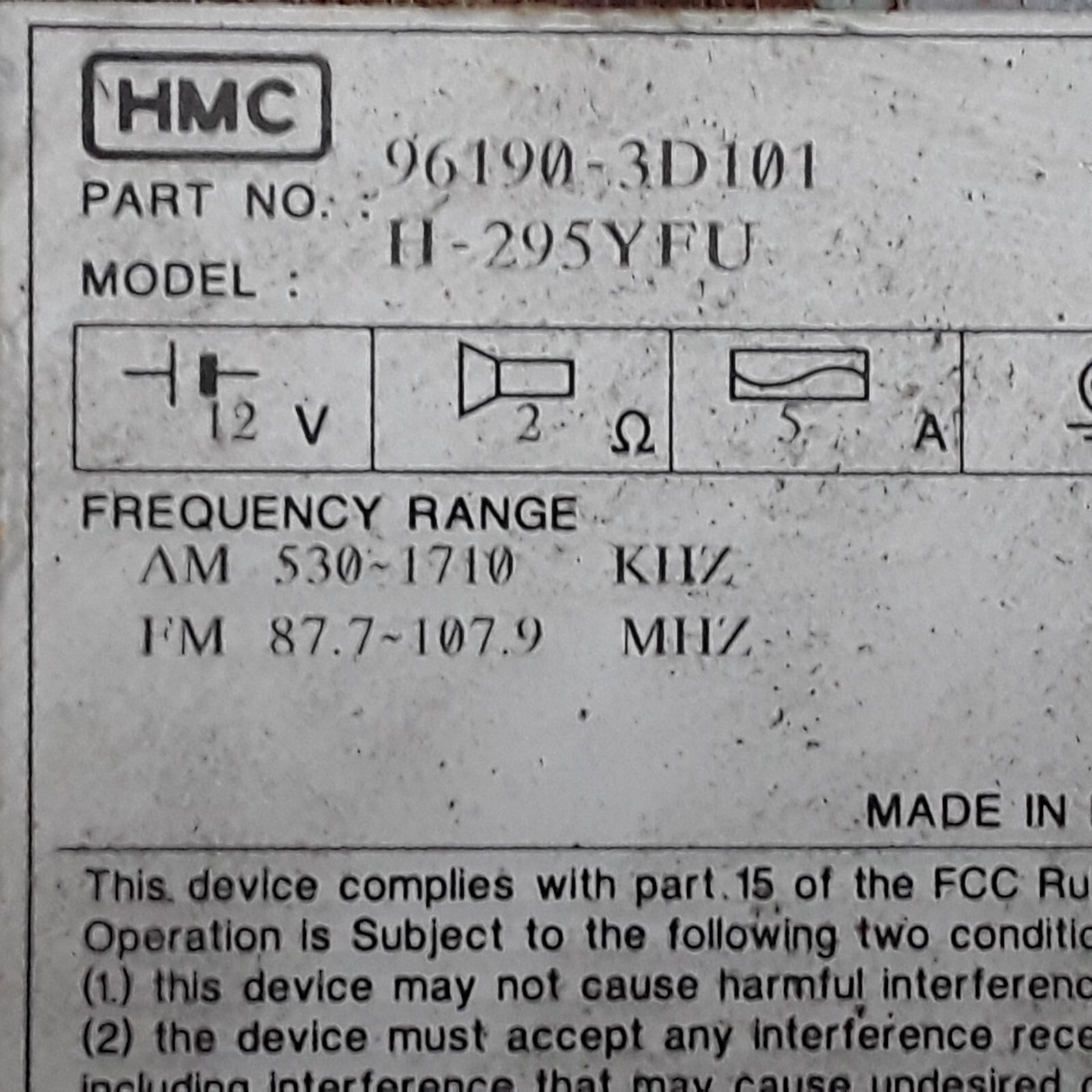 02 03 04 05 Hyundai Sonata AM/FM CD cassette radio receiver OEM 96190-3D101