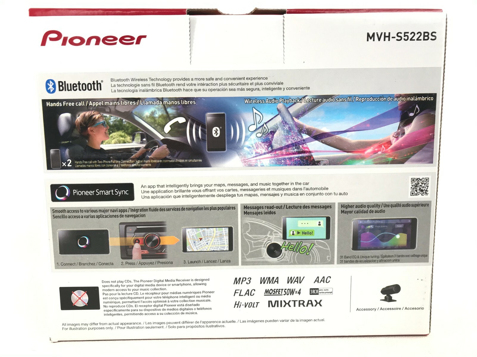 Pioneer MVH-S522BS Bluetooth Media Android iPhone AM FM XM Pandora Aux USB RCA 3