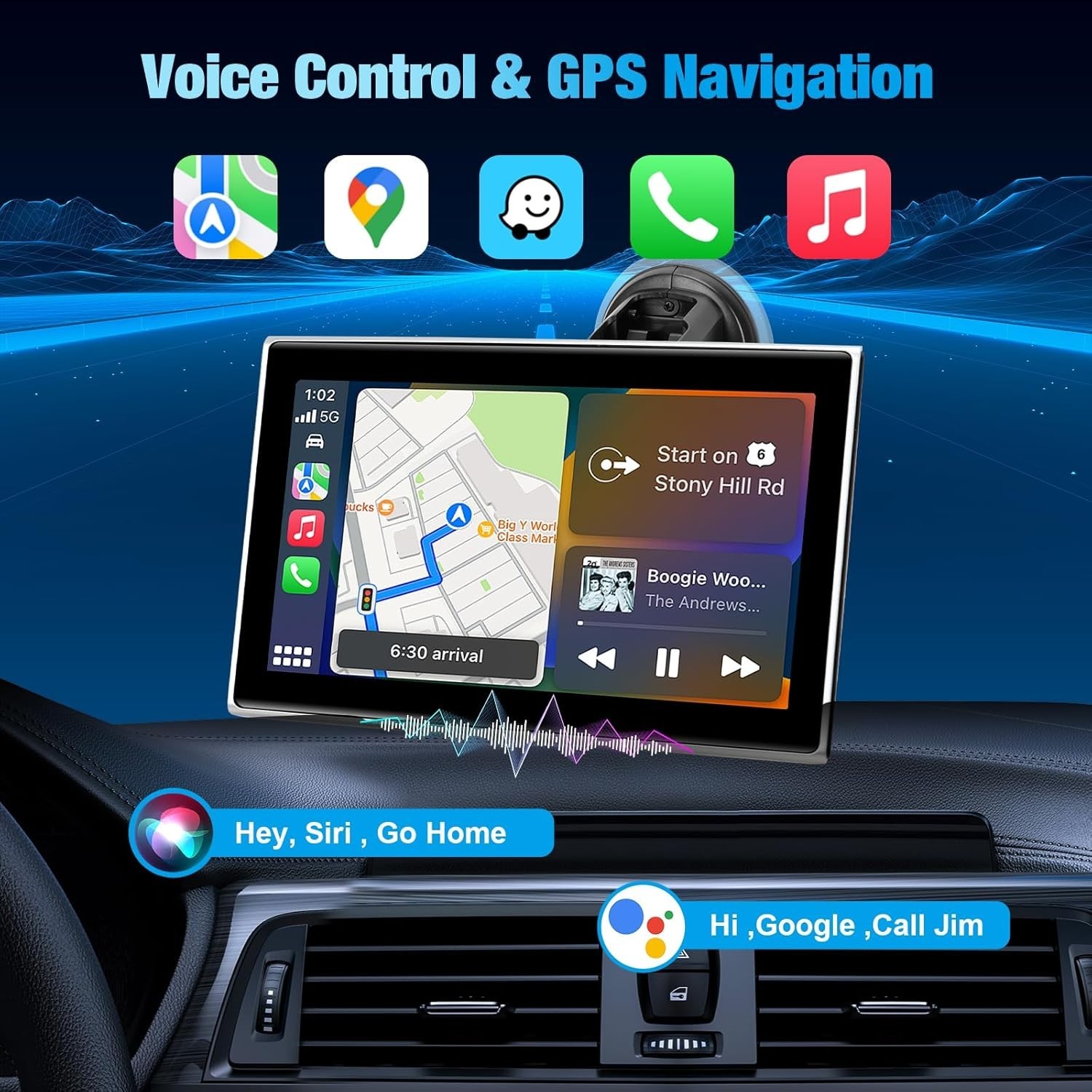 7” Wireless CarPlay & Android Auto Screen – Plug & Play with Voice Control