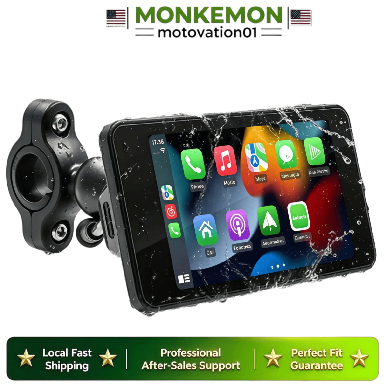 5″ WATERPROOF MOTORCYCLE NAVIGATOR PORTABLE WIRELESS CARPLAY ANDROID AUTO SCREEN