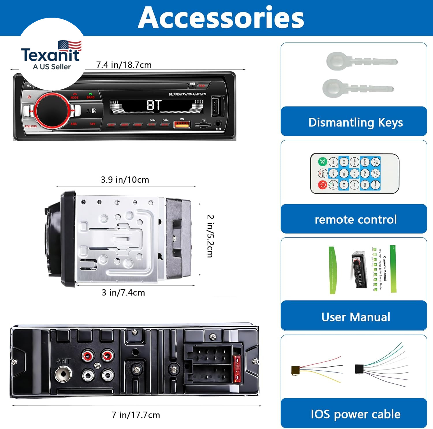 Single DIN Car Stereo Bluetooth, Car Radio Audio with Handsfree & App Control, 4