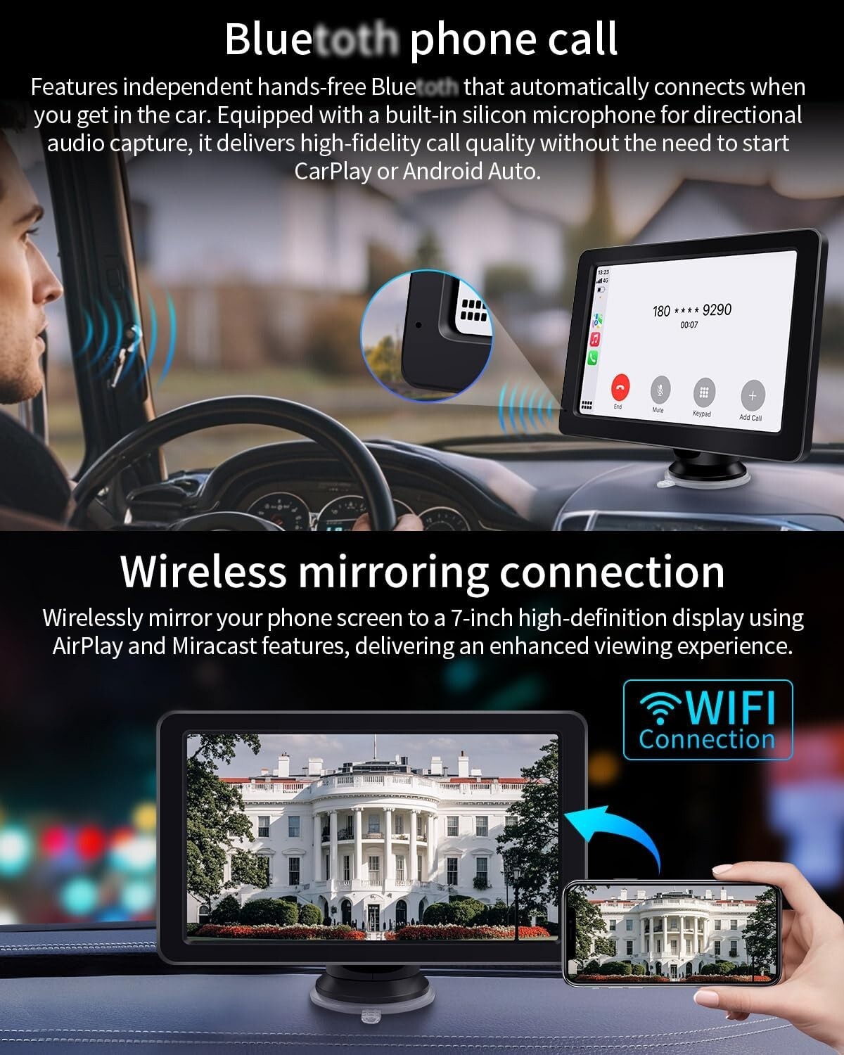 Portable Carplay and Android Auto w/ Bluetooth or Wired Connection