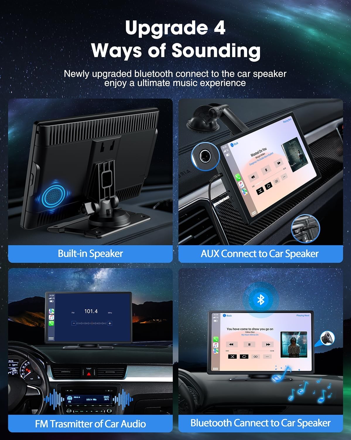 9″ 9.26″ Wireless CarPlay Screen Portable Car Stereo Radio Android Auto Screen