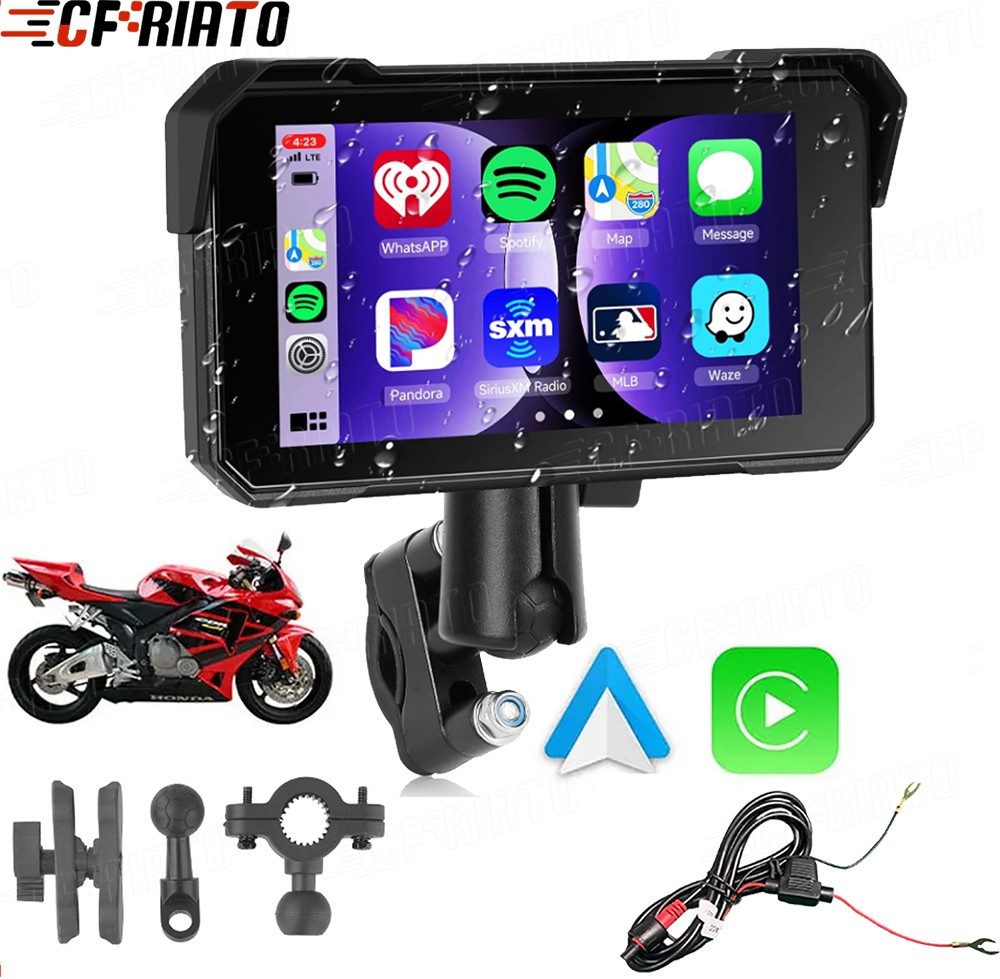 5″ Motorcycle Carplay Screen Stereo Bluetooth Wireless Apple CarPlay AndroidAuto