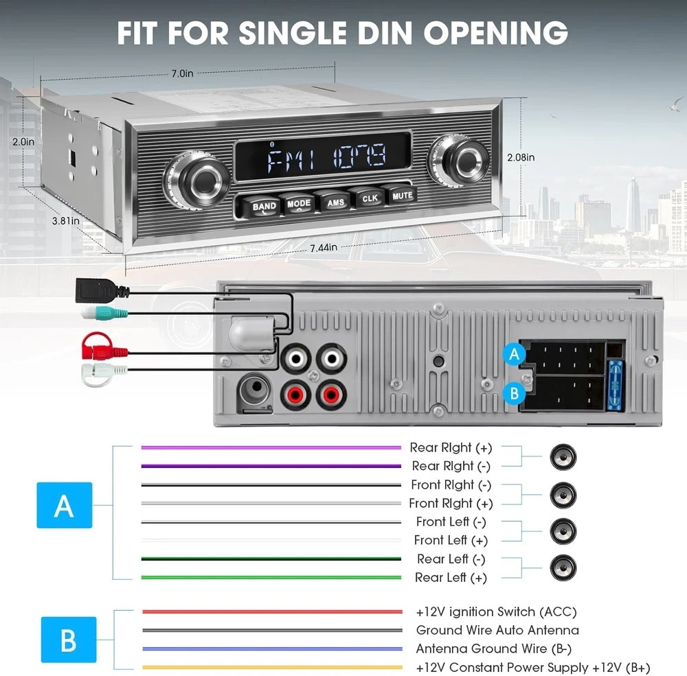 Bluetooth Retro Radio for Classic Vehicles: Single Din Vintage Stereo for Car –