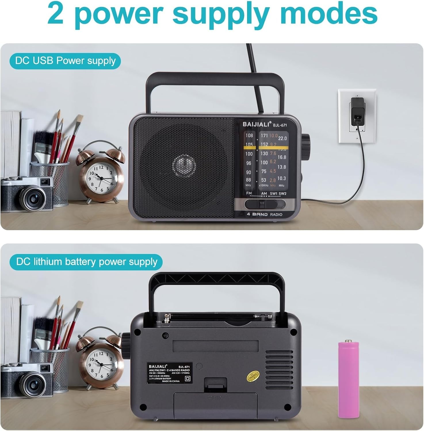 Retro 4-Band AM/FM/SW Portable Radio with USB Power and Rechargeable Battery
