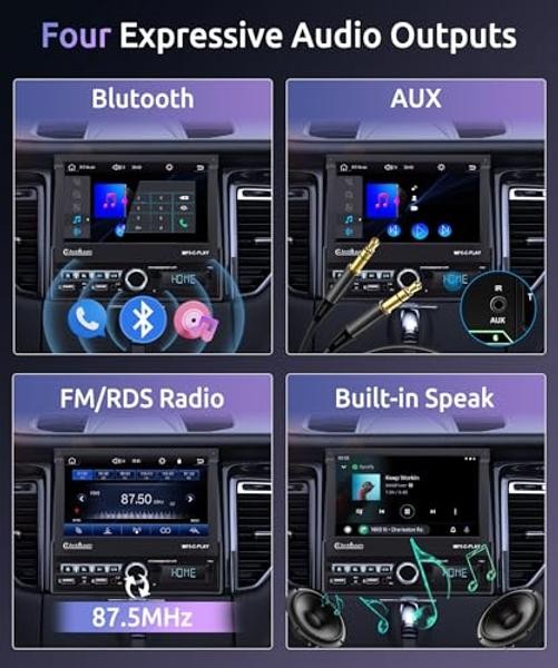 [Motorized] Single Din Touchscreen Car Stereo with Wireless Carplay Android