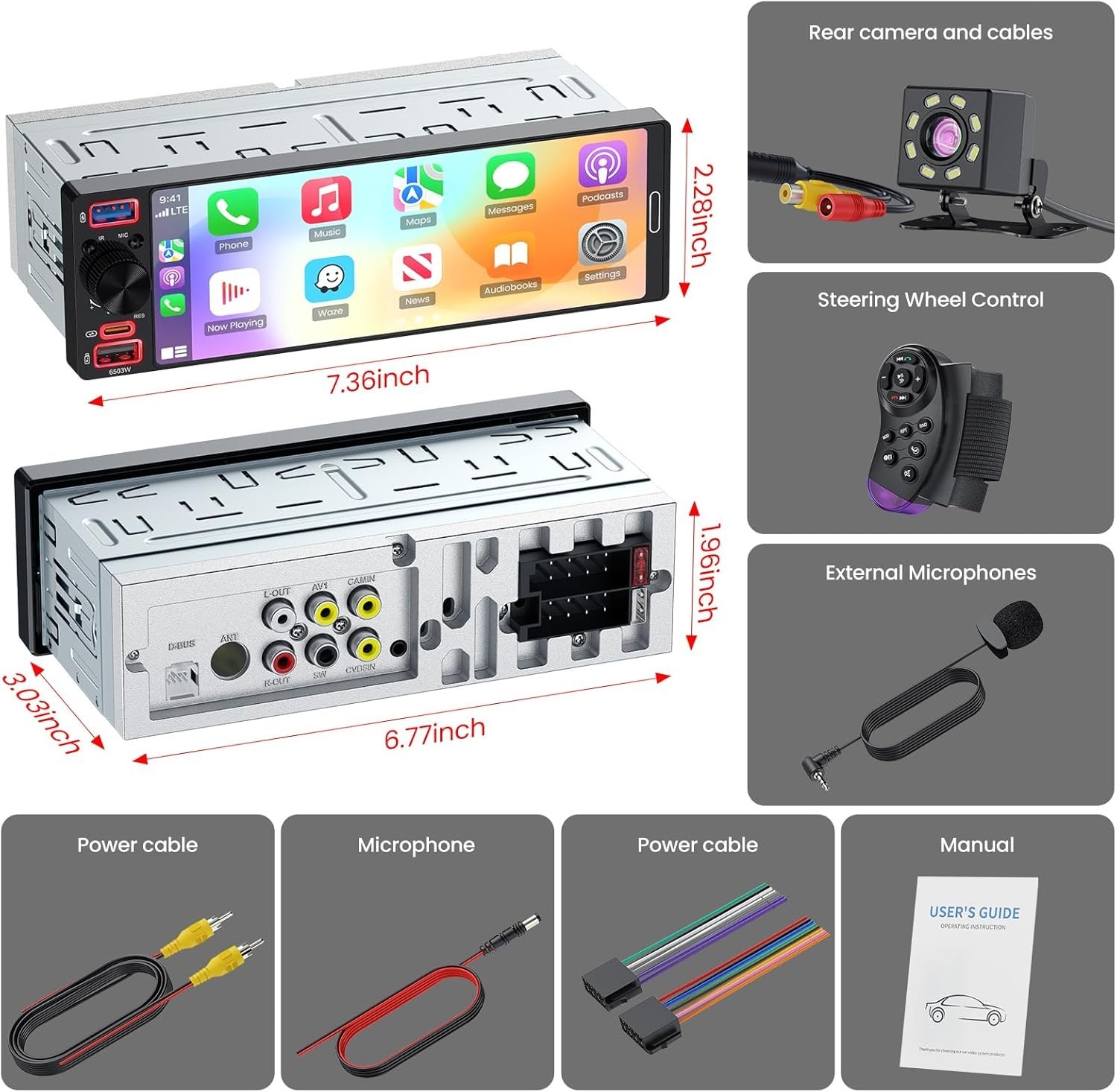 Power Acoustic Single DIN 6.5″ Touchscreen Car Stereo Apple Carplay