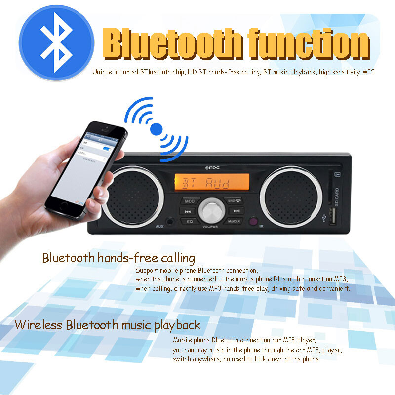 MP3 Audio Player USB/SD/AUX/FM Built-in 2 Speakers Bluetoot 12V 1 Din Car Radioh