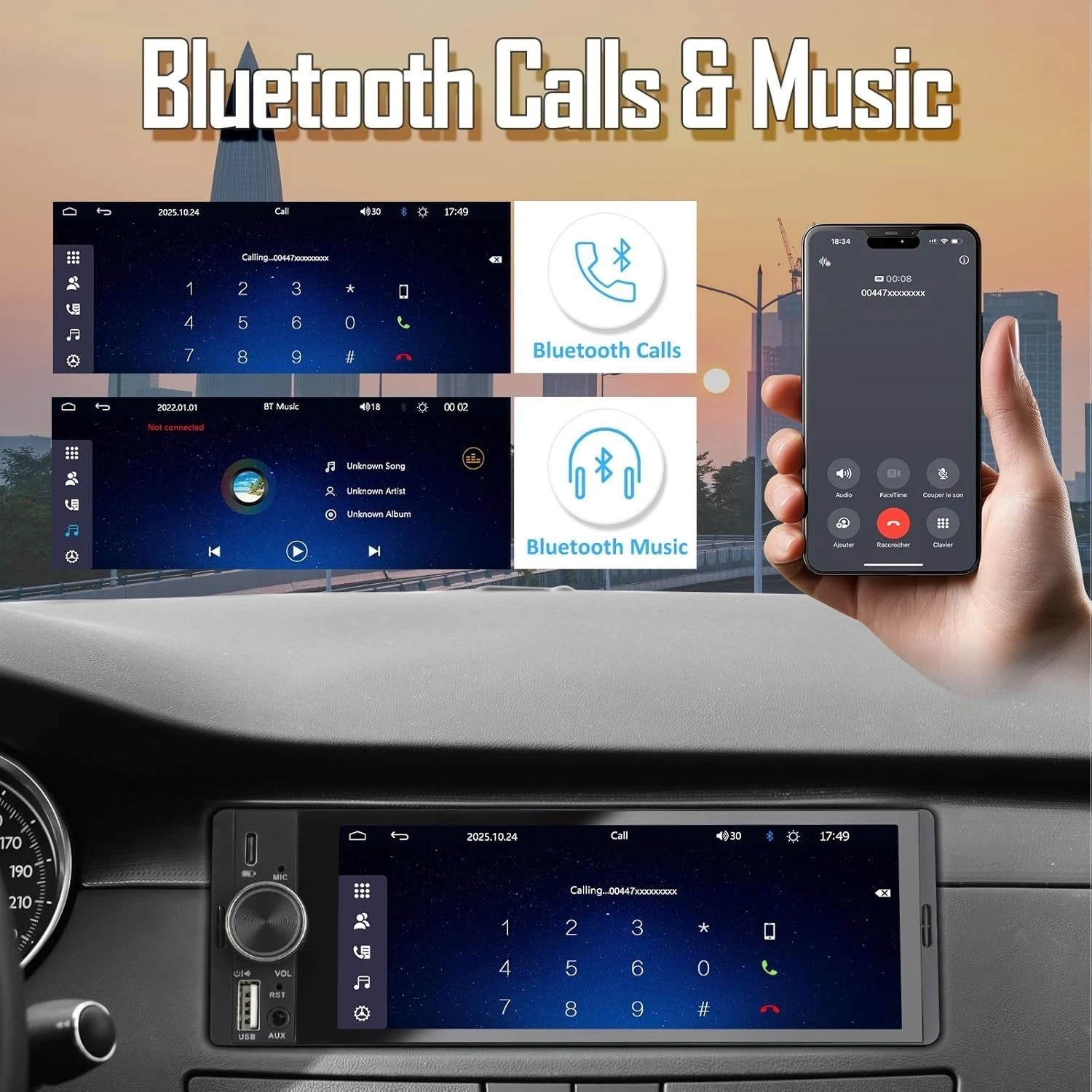 All-in-One Car Multimedia System: 6.36” Display, GPS, Bluetooth & Safety Cam