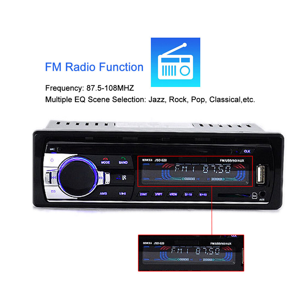 Single 1 Din Car Radio MP3 Player Bluetooth Stereo 12V Head Unit SD/USB/AUX/FM