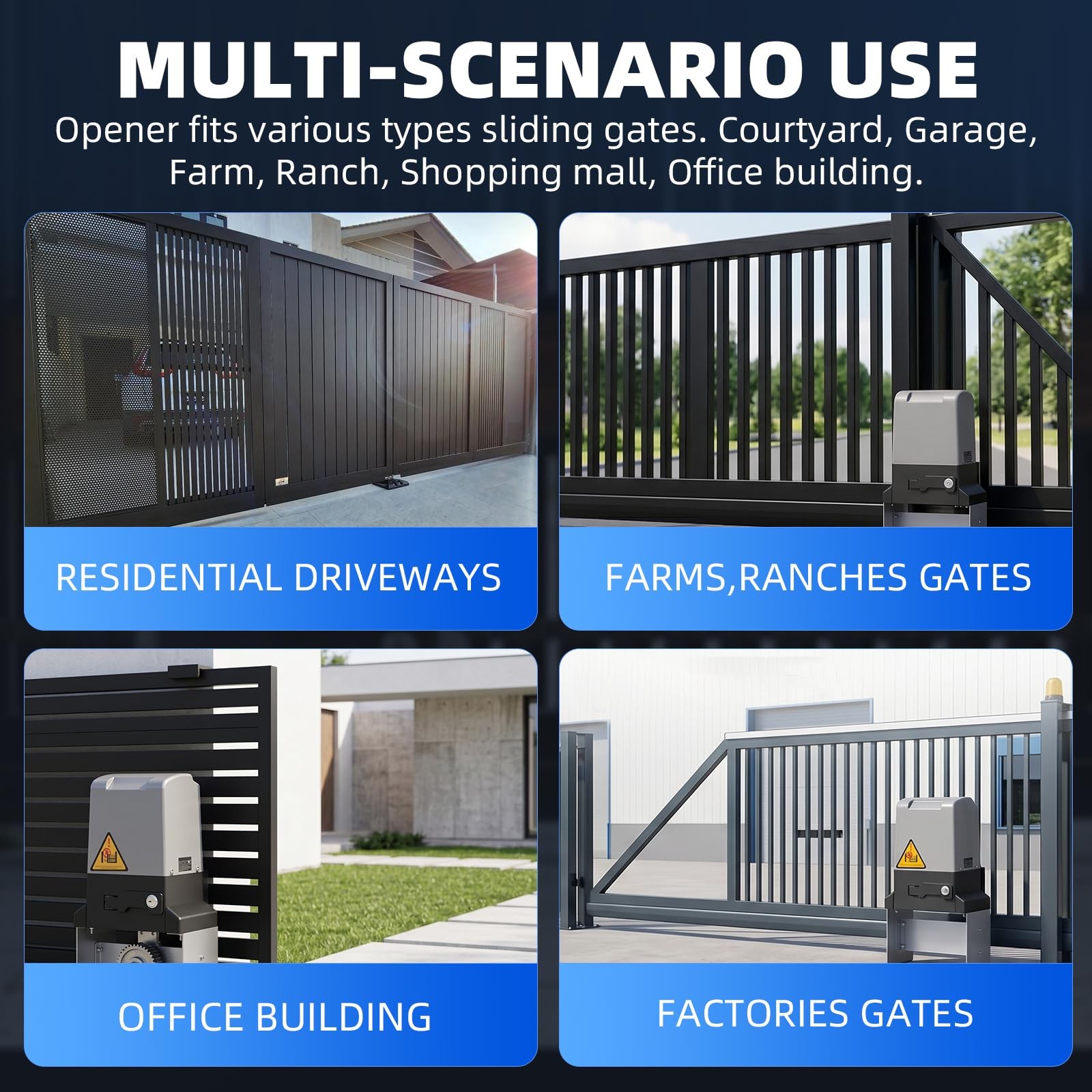 750W Automatic Sliding Gate Opener Motor 4400lbs 40ft APP Control 4 Remotes