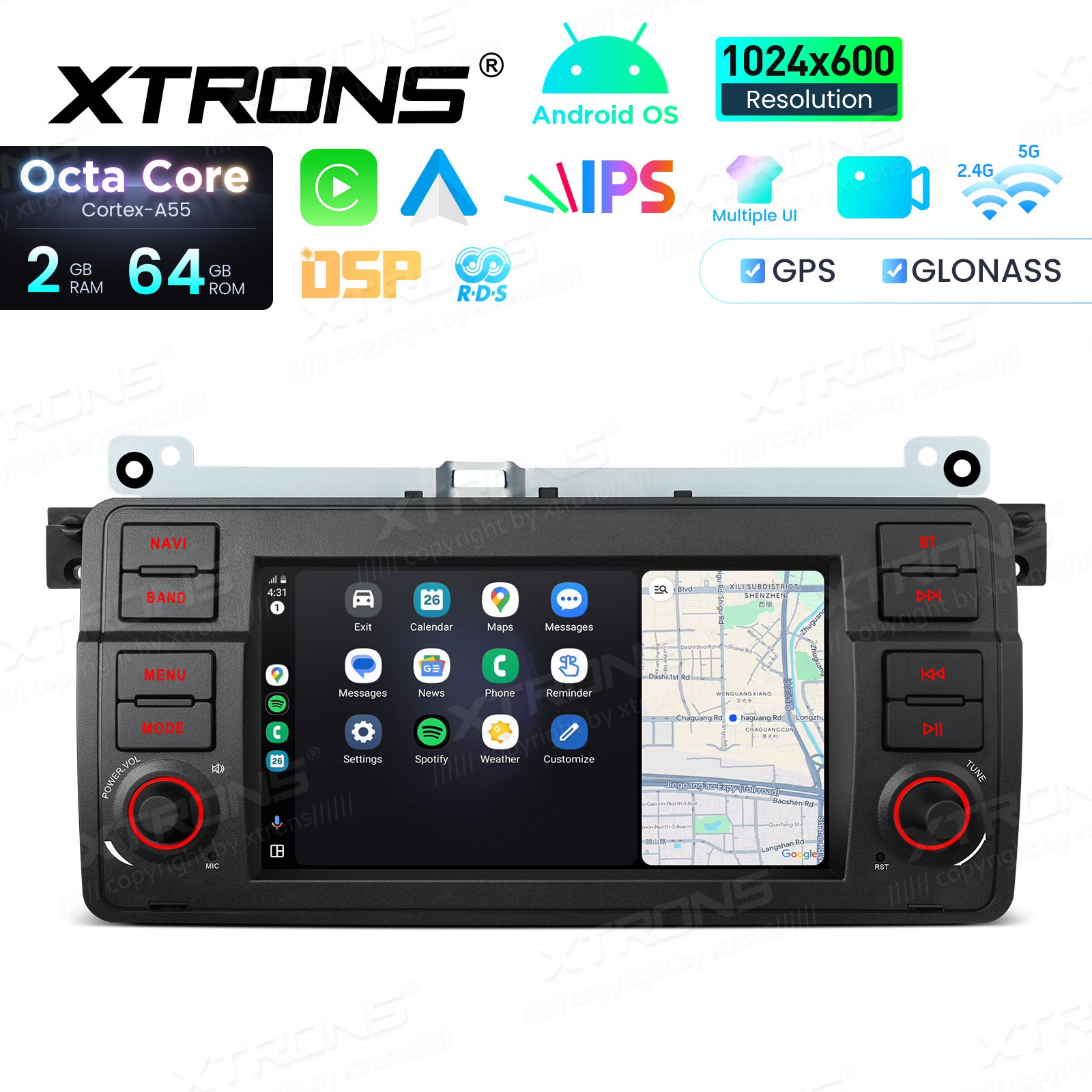 for BMW E46 325i 330i Android 14 Car Radio 7″ IPS Octa Core Wireless CarPlay 64G