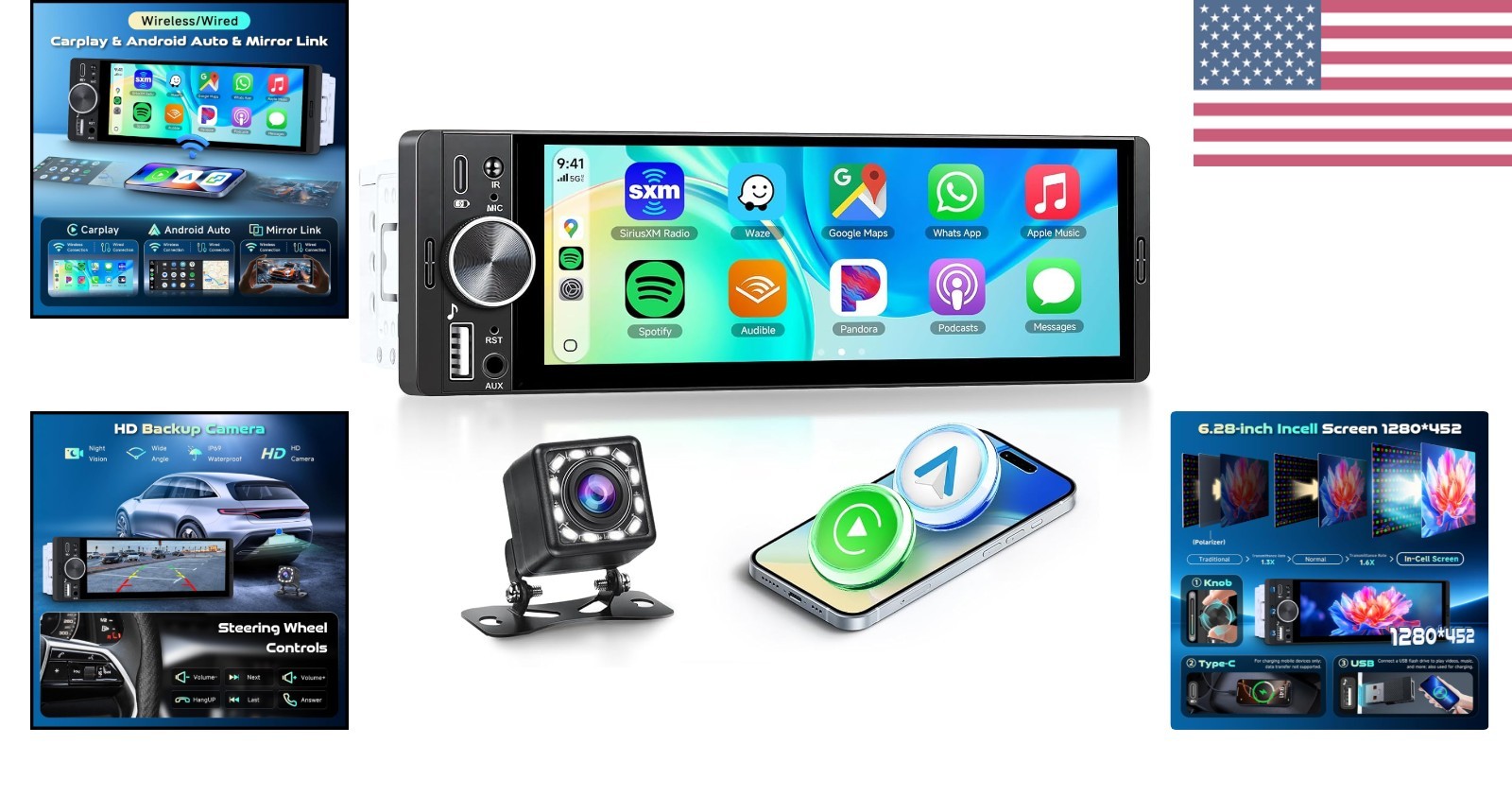 Single DIN Wireless Car Stereo with Wireless CarPlay & Android Auto, 6.9” in-…