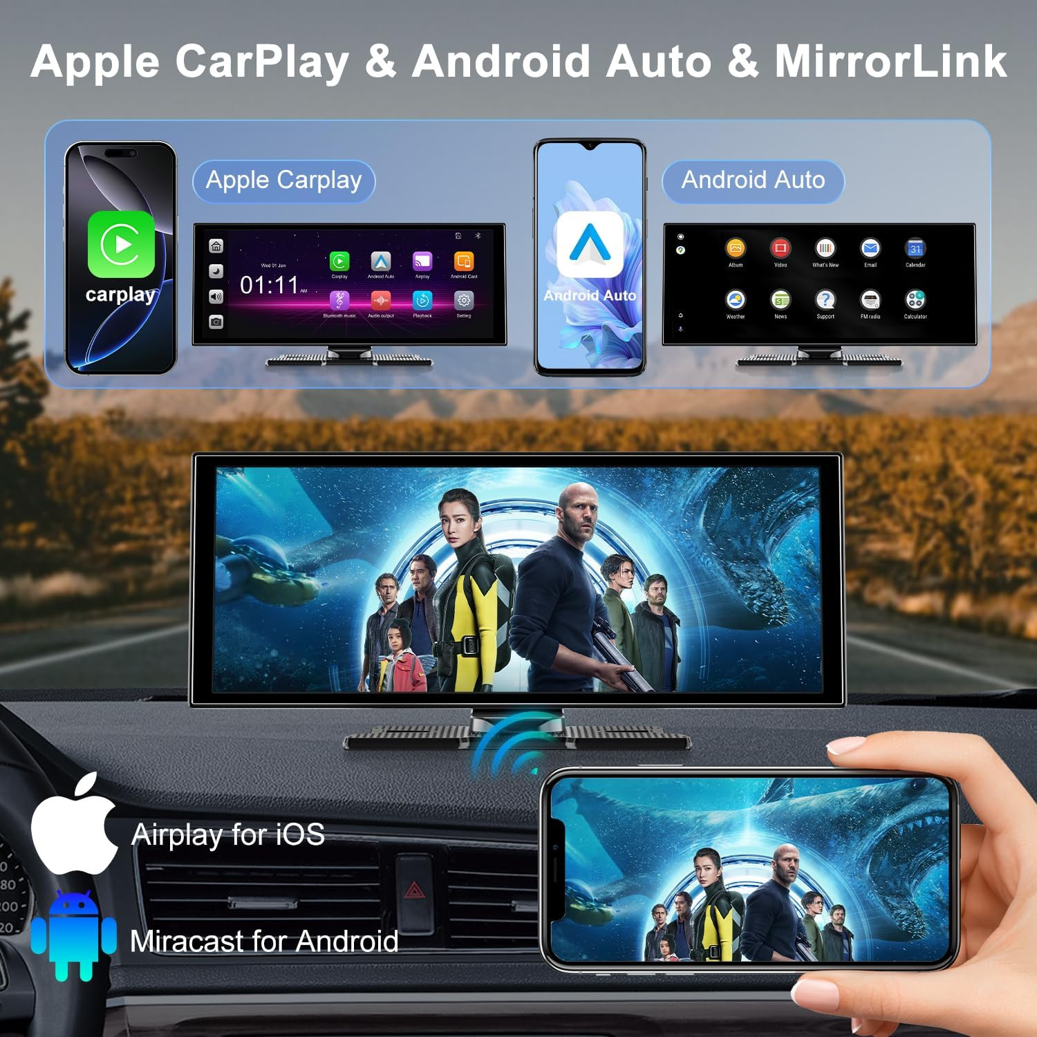 [11″ Fully Laminated 60fps Touchscreen] -Accfly Wireless car Play Screen for App