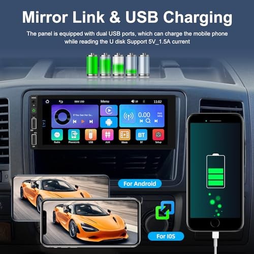 Single Din Car Stereo with Carplay and Android Auto – 6.86 inch Car Radio