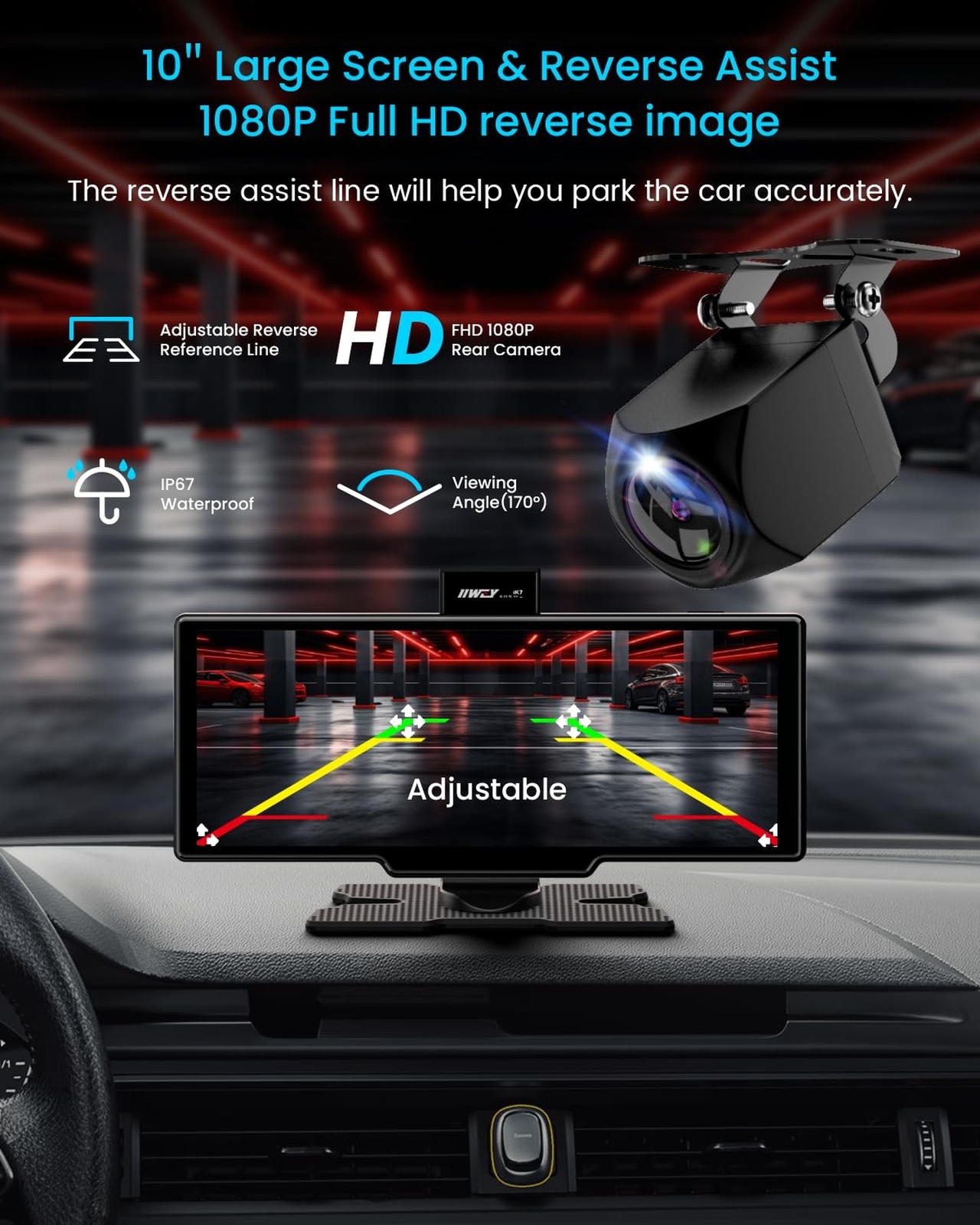 Portable Apple Carplay Screen for Car, 10’’ Car Stereo Wireless Car