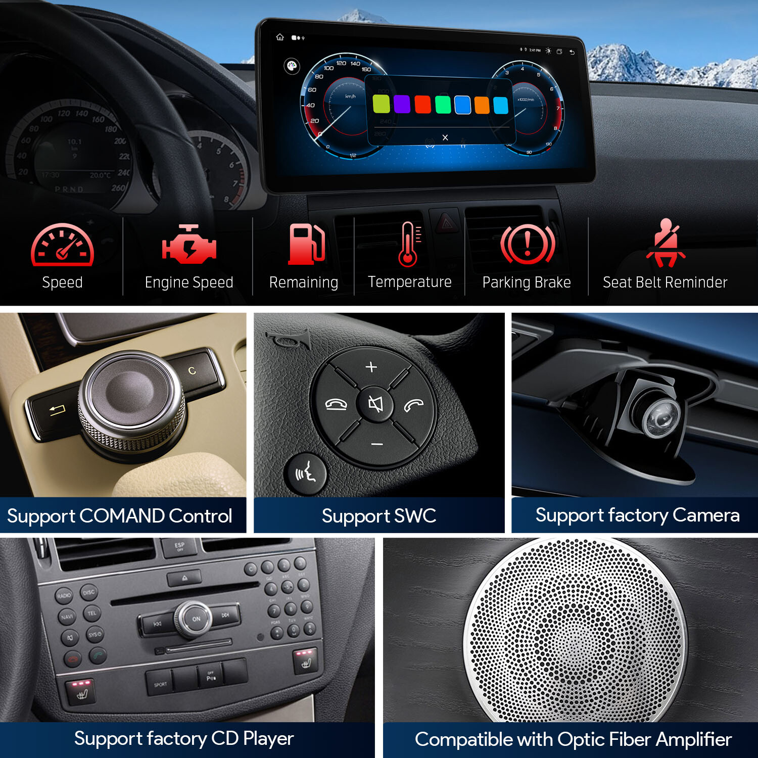 For Benz C-Class W204 07-10 Android 13 8-Core 64GB Car Stereo GPS Navi DSP 12.3″