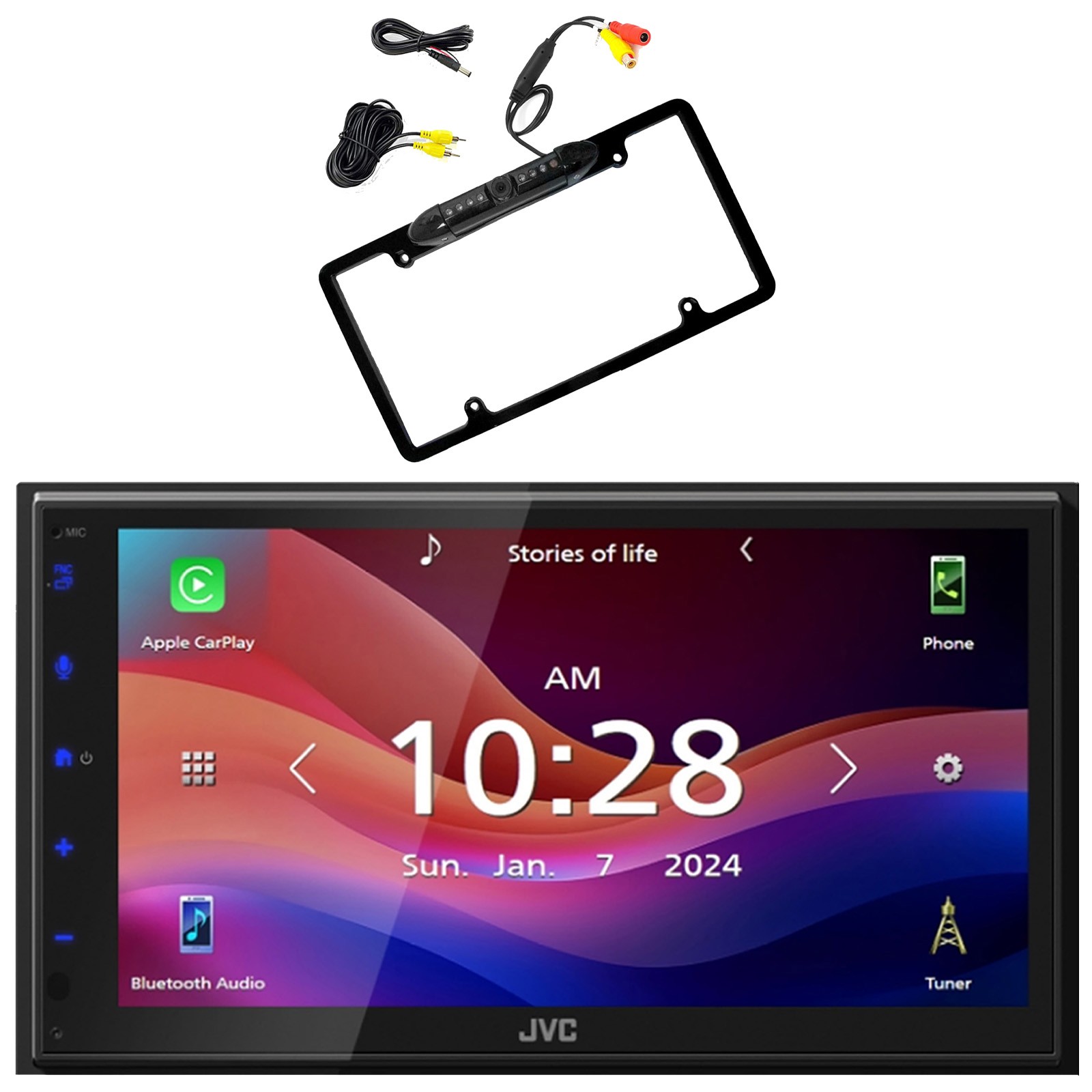 JVC KW-M690BW 6.8″ Capacitive 1-DIN Bluetooth Receiver, Rear View Backup Camera