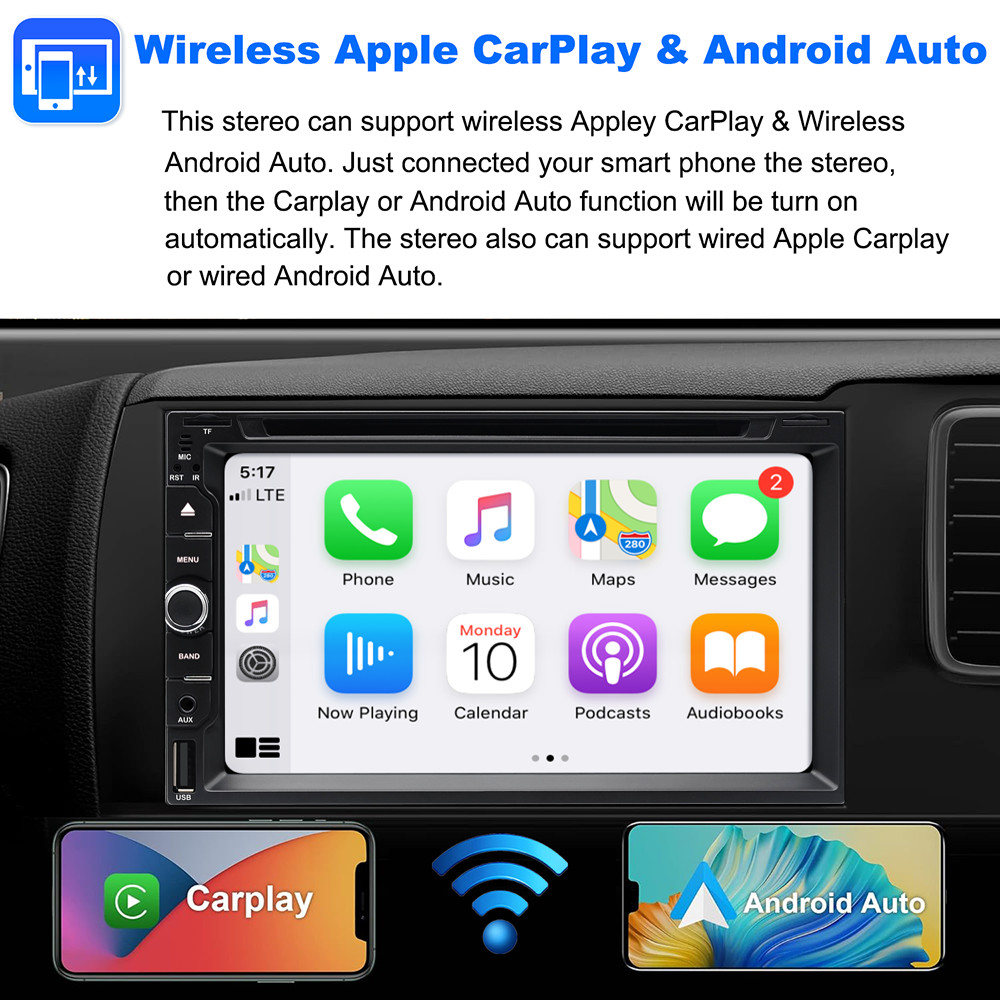 7″ Car Radio Apple Andriod CarPlay GPS DVD Stereo Touch Screen Double Din+Camera