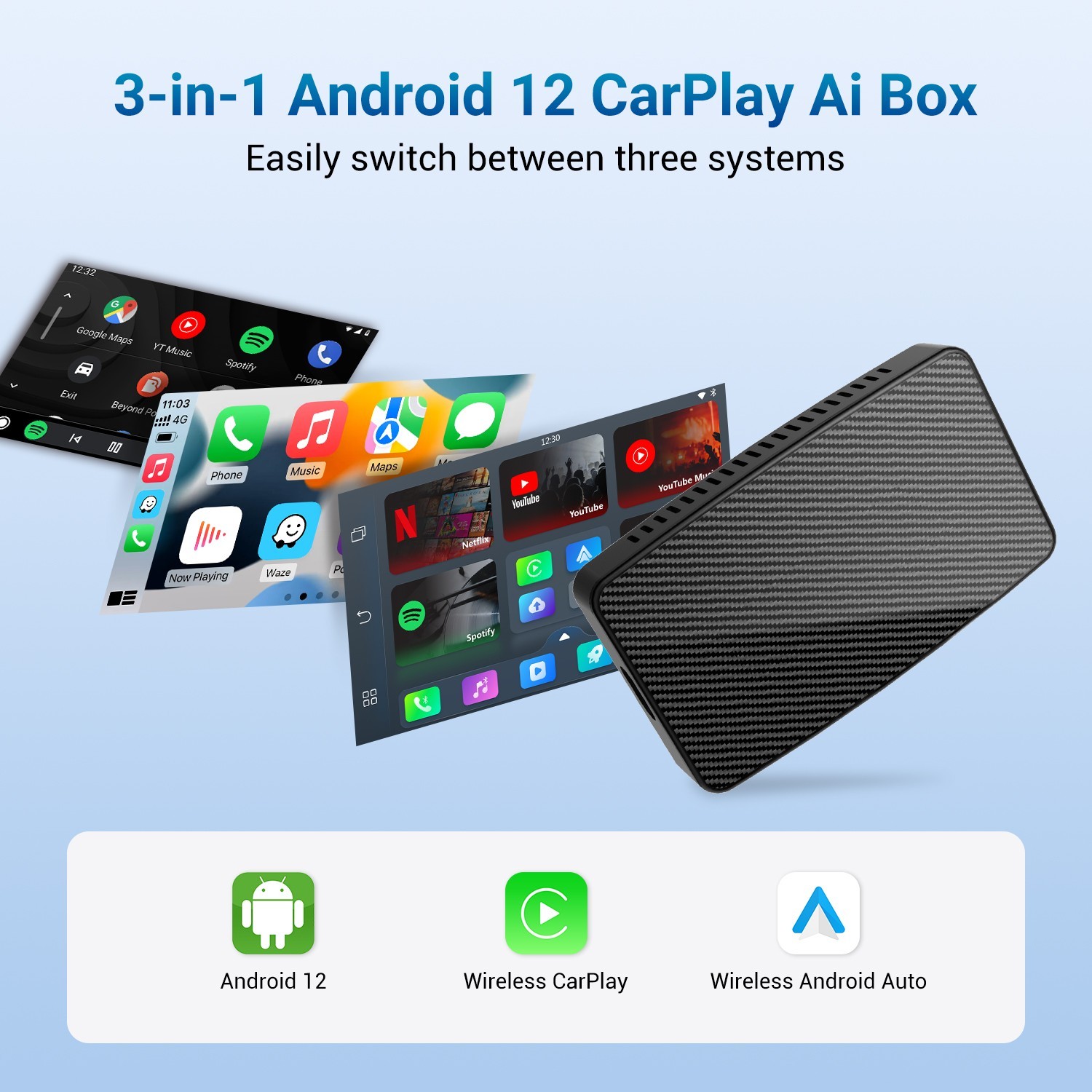 2024 AI Box Wireless Carplay & Android Auto YouTube & Netflix Multimedia Player