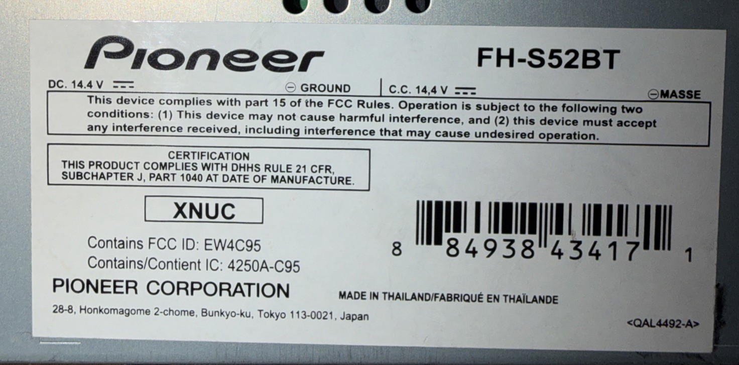 Pioneer FH-S52BT Double DIN Bluetooth Car Stereo Receiver AUX USB MIXTRAX