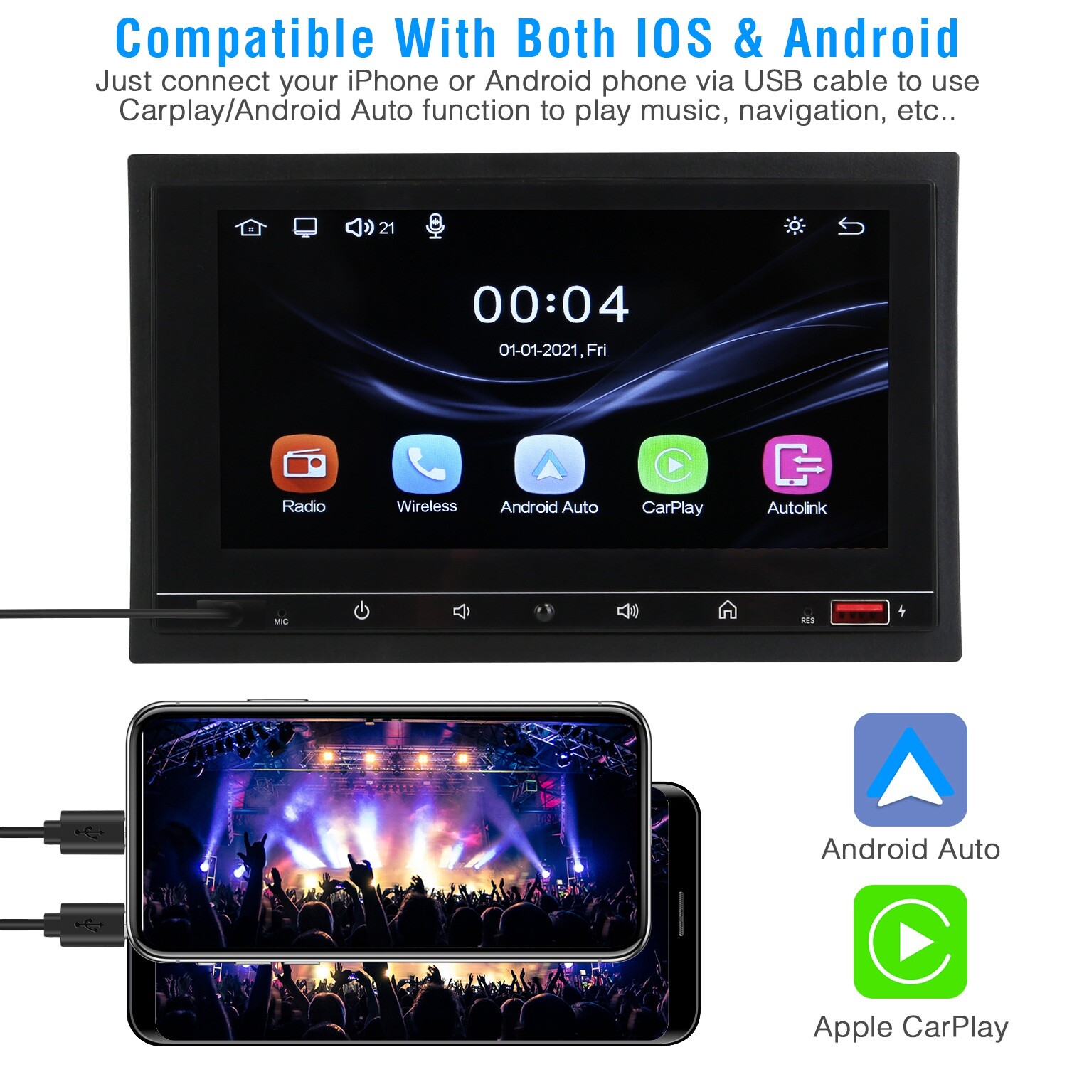 7inch Double 2 Din Touch Screen Car MP5 Player Stereo Audio FM Radio with Camera