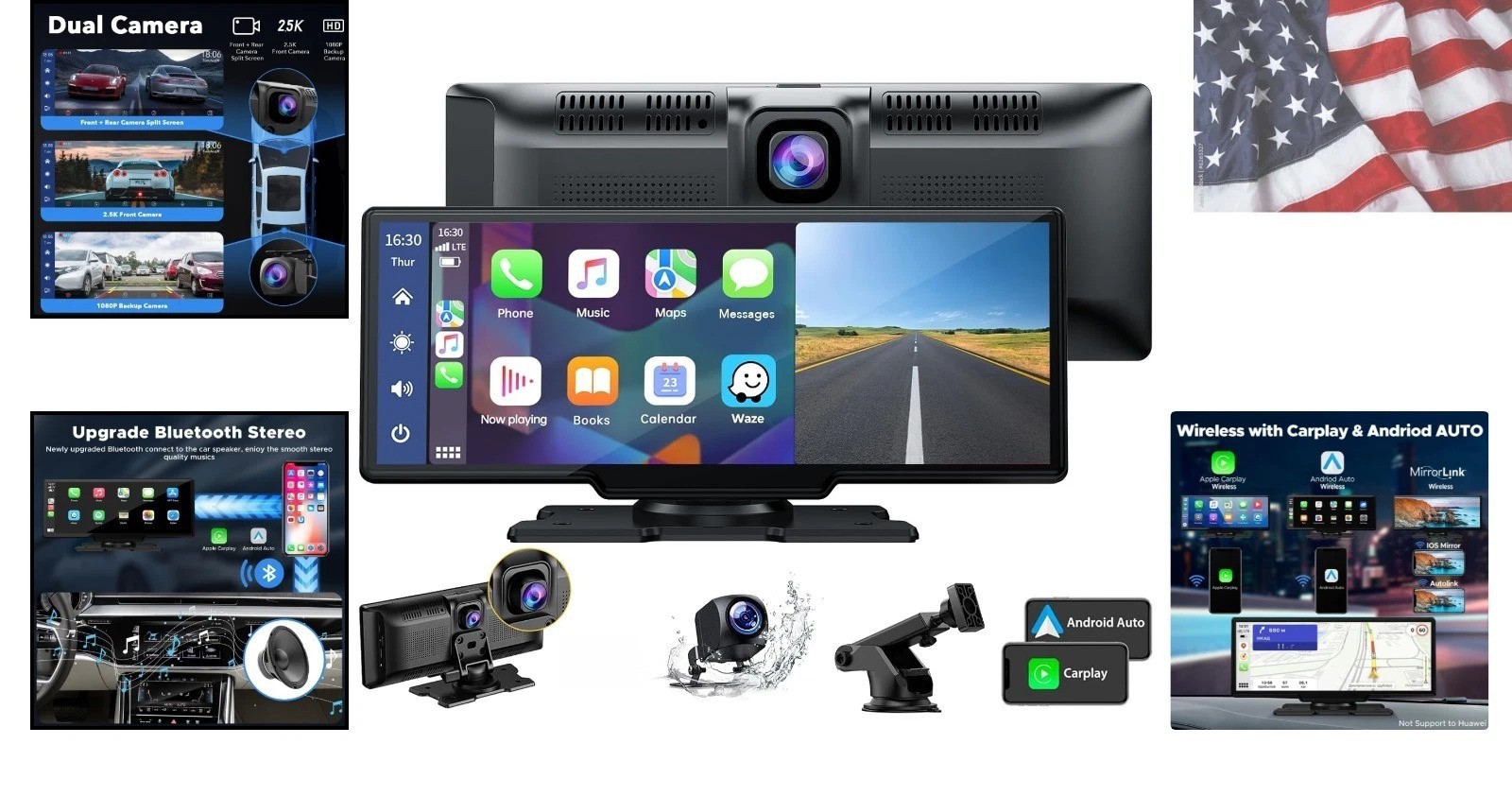 9.26″ Wireless Carplay and Android Auto with 2.5K Dash Cam, 1080P Backup Came…
