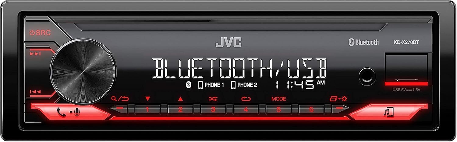 JVC KD-X270BT Bluetooth Digital Car Media Receiver Single DIN AM/FM Radio
