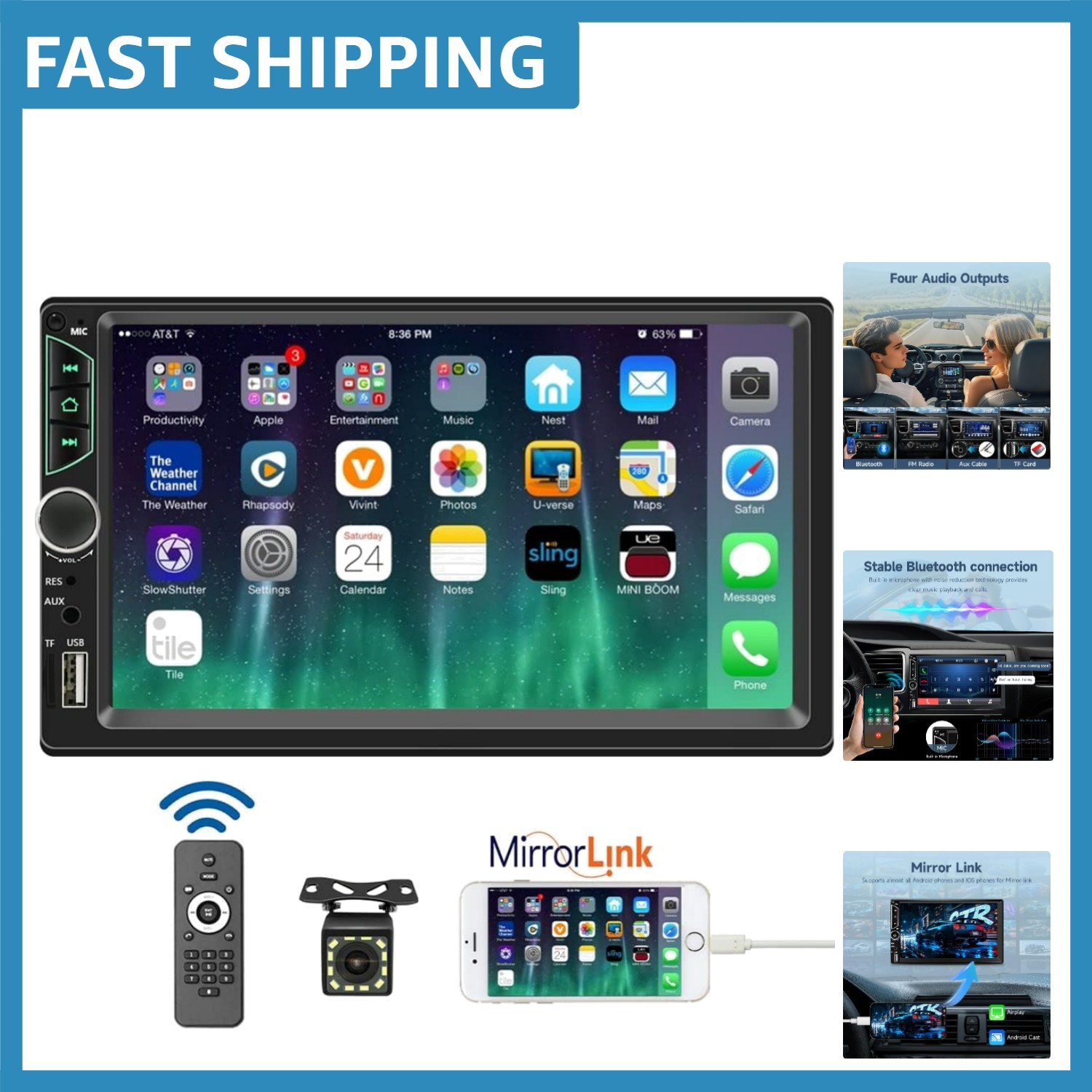 HD Touchscreen Car Stereo – 7-Inch, Bluetooth, Mirror Link & Multimedia Support