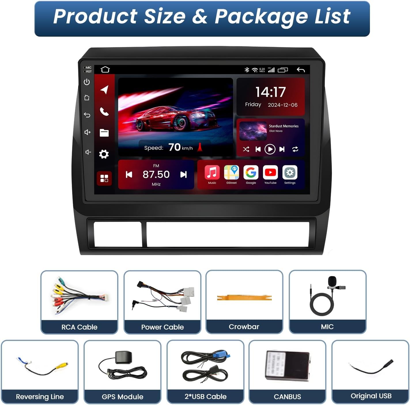 Car Radio Stereo Andriod 13.0 4core 2+64G 9″ GPS RDS for Toyota Tacoma 2005-2015