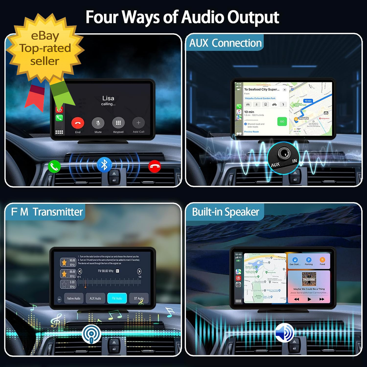 Wireless CarPlay Screen 7 Inch HD Portable Car Stereo Touchscreen AndroidAutoGPS