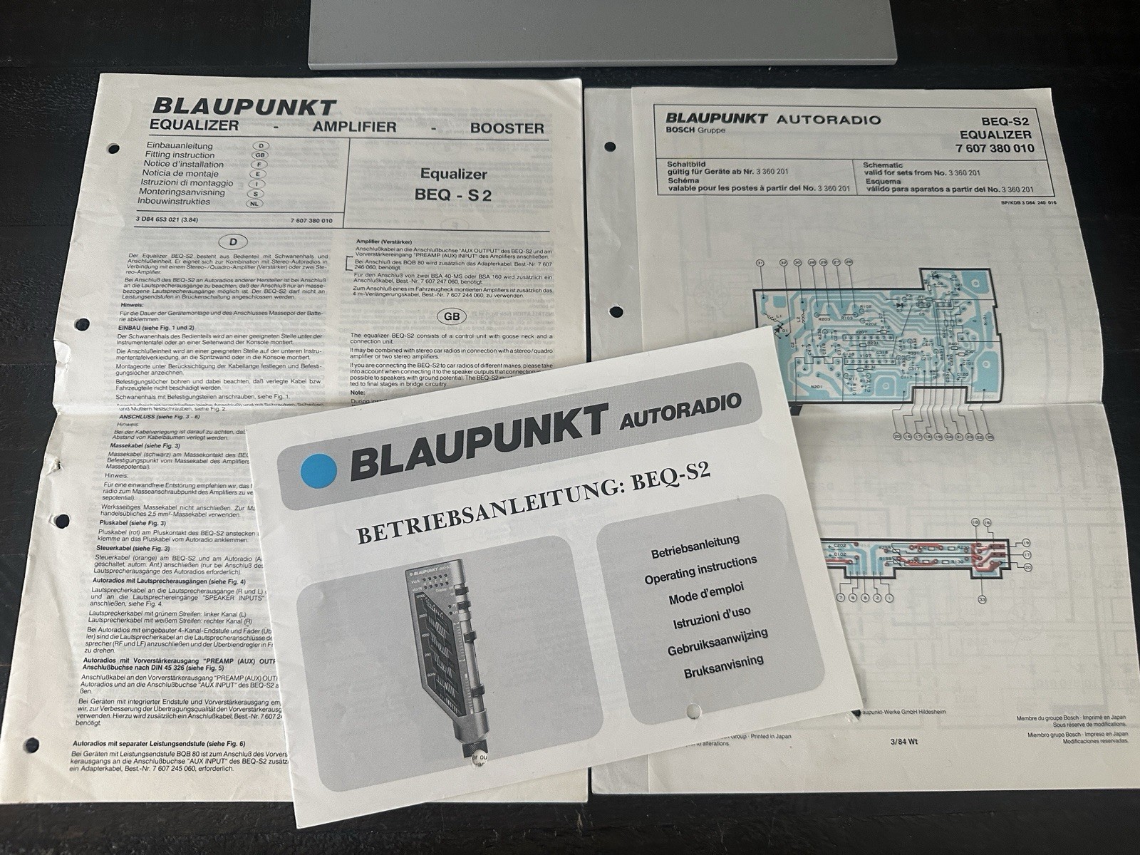 Blaupunkt Gooseneck Equalizer BEQ-S2 EQ Operating User Manual Book Porsche