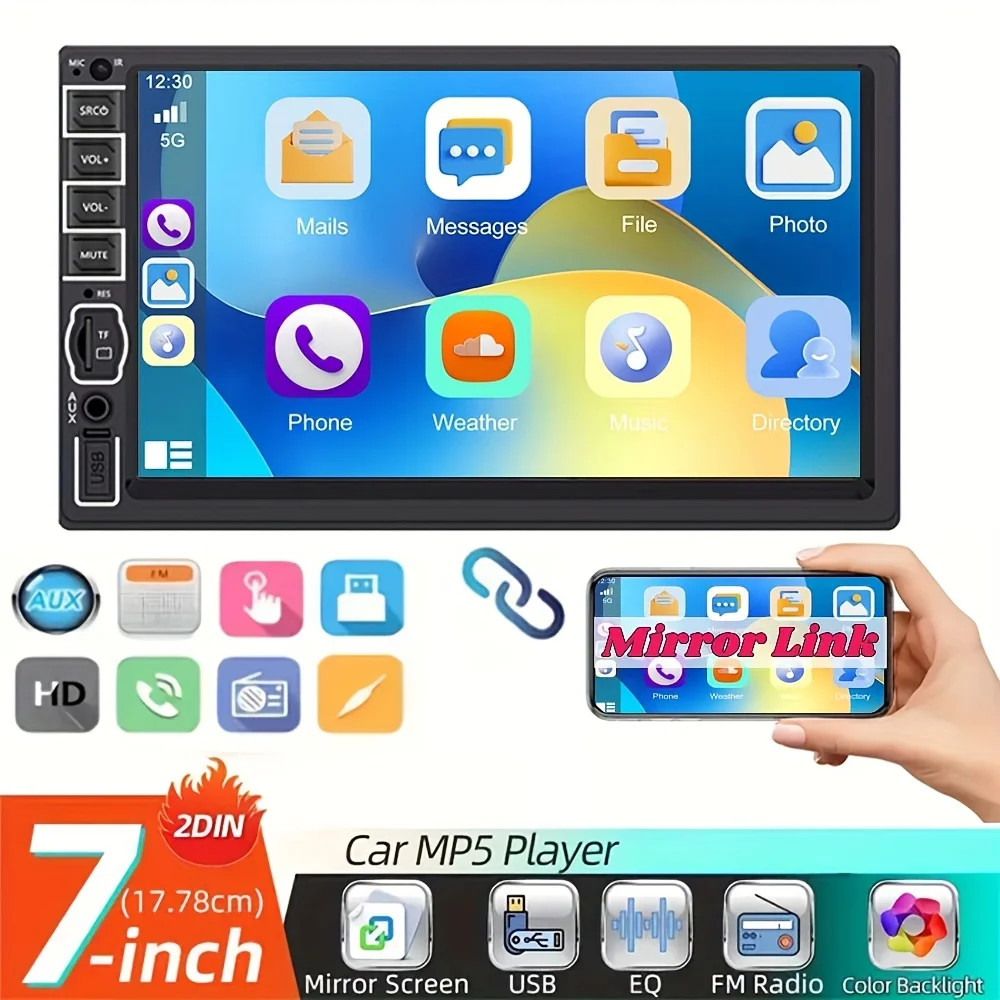 7” Car Stereo Radio B-T Hands Free Calling 2DIN MP5 Player Screen mirror link’