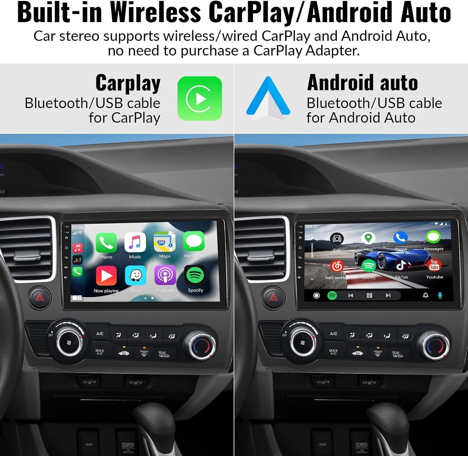 64G For Honda Civic 2013-2015 CarPlay Android Car Radio Stereo GPS Navi 1280*800