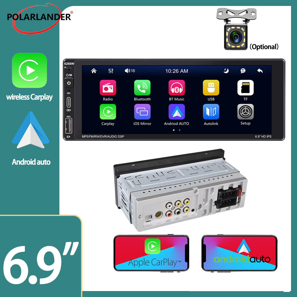 Single Din 6.9″ Carplay Android Auto Car Radio Bluetooth RDS Touch Screen+Camera