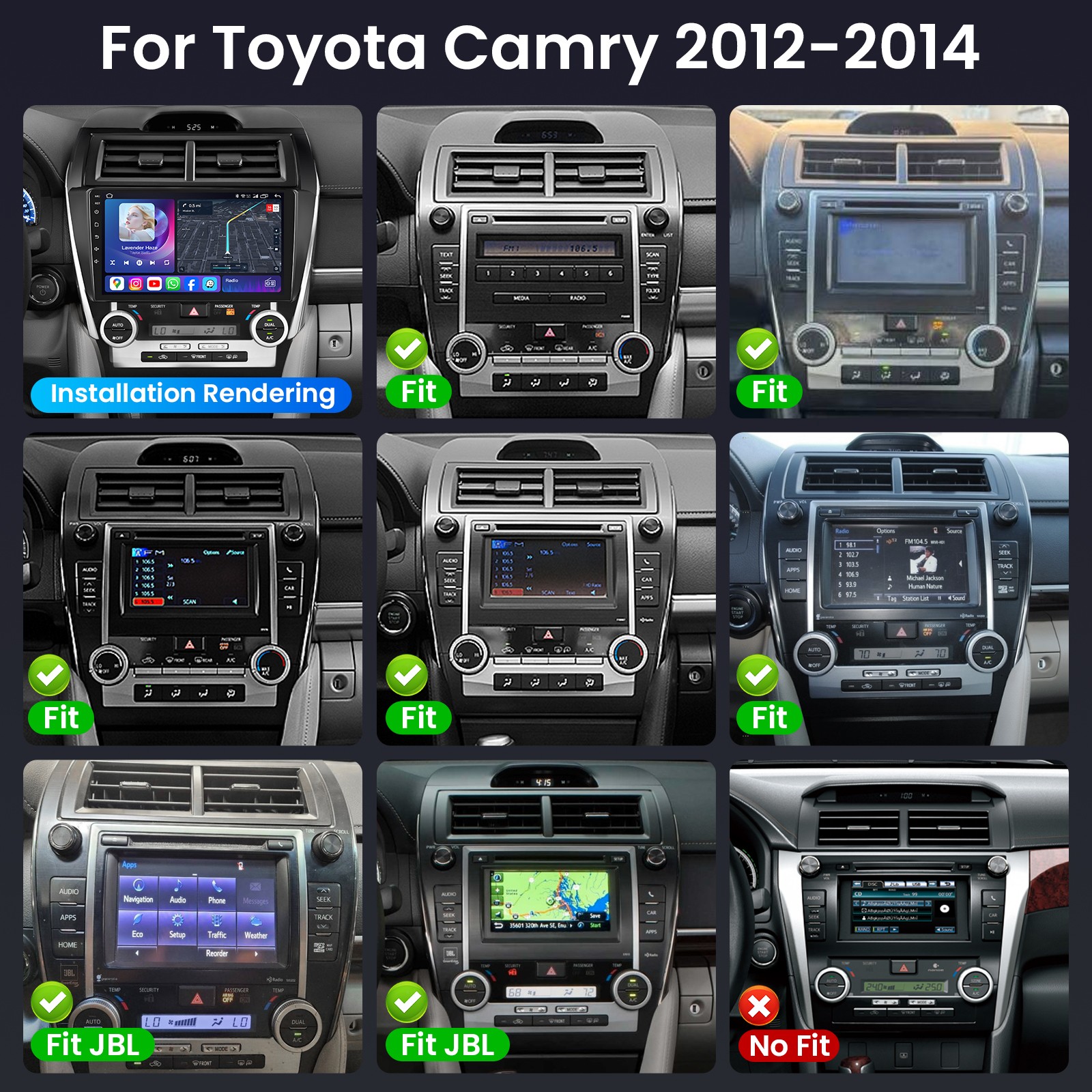For 2012-2014 Toyota Camry Radio Car Apple Carplay Android GPS Navigation 4+64GB