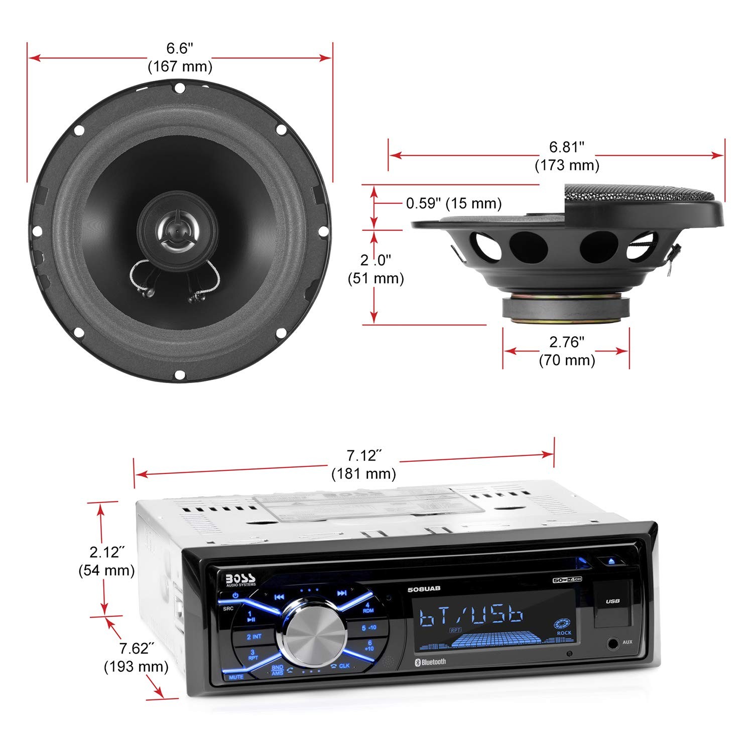 Boss 508Uab Bluetooth Am Fm Receiver With 6.5 Inch Speakers And Remote