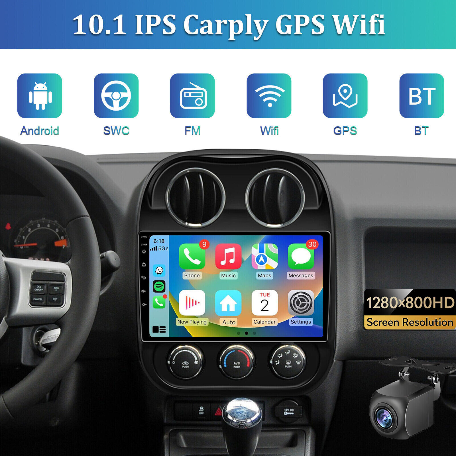64GB Apple CarPlay Android Car Stereo GPS Radio +CAM For Jeep Patriot/Compass