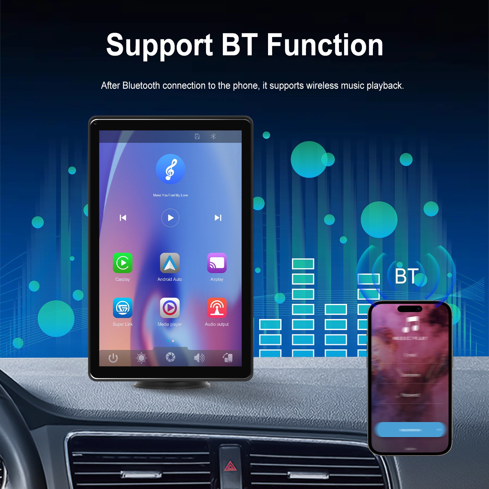 8″ Touch Screen Apple CarPlay Android Auto Horizontal Vertical Switching Display