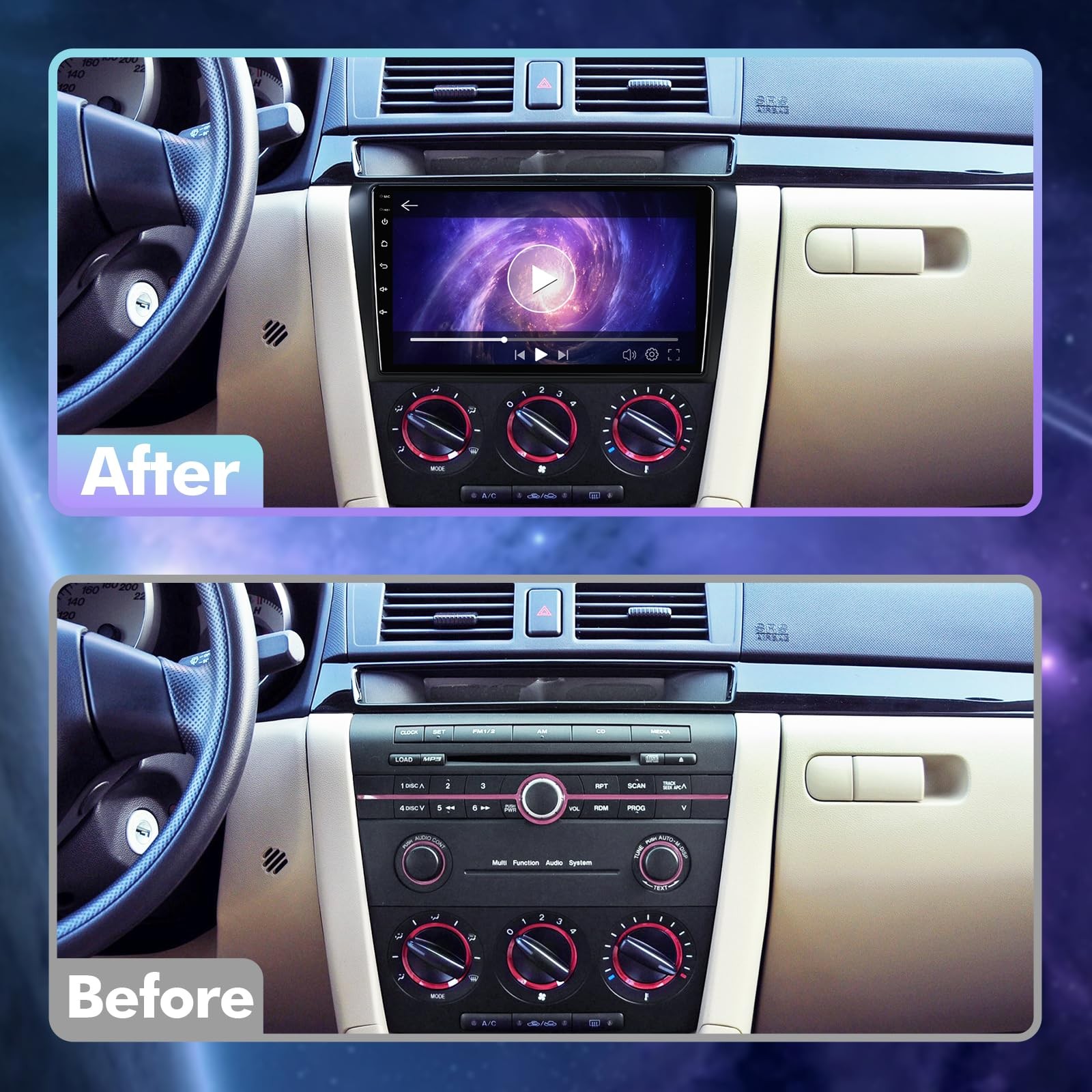 1+32G Android 13 Double Din Car Stereo for Mazda 3 2004-2009 with 9 Inch Touc…