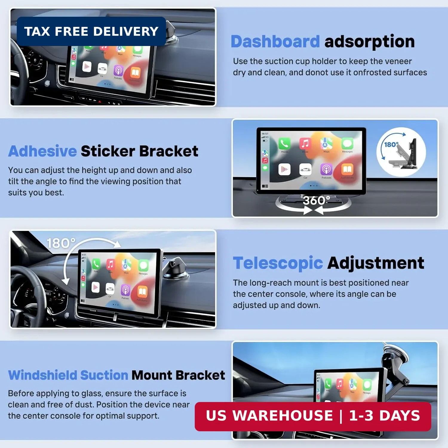 HAUXIY 9″ Wireless Apple Carplay Screen for Car, Portable Touchscreen Apple Carp