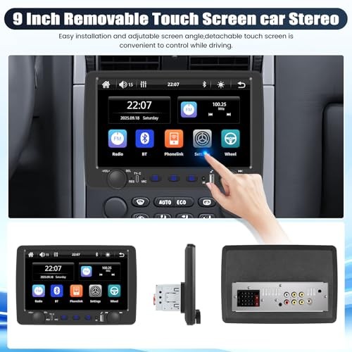 Single Din Car Stereo with Wireless Carplay&Android 9 Inch with Carplay&Button