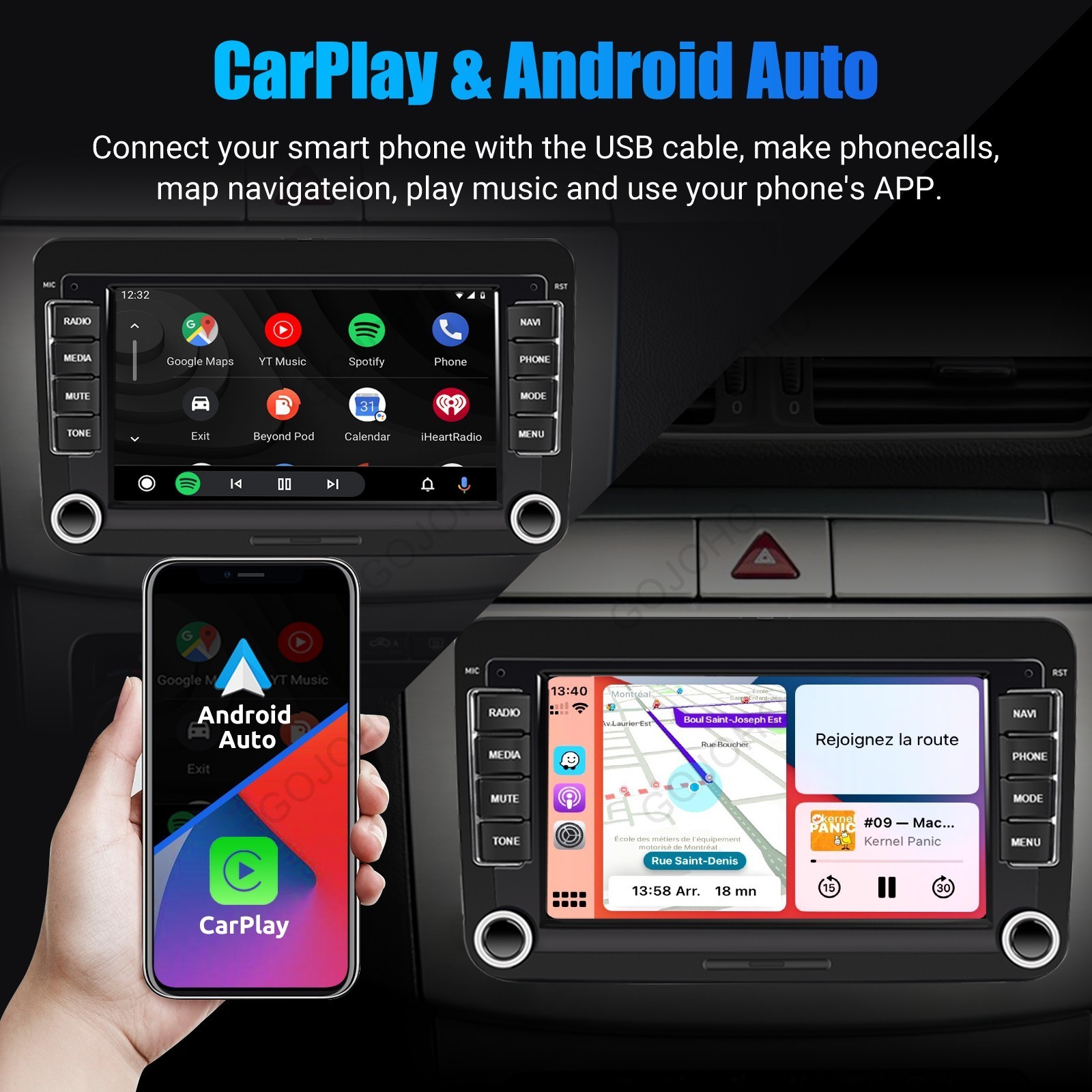 4+64G 7″ Android 14 Car Stereo Radio GPS Carplay For VW Golf MK5 MK6 Caddy Jetta