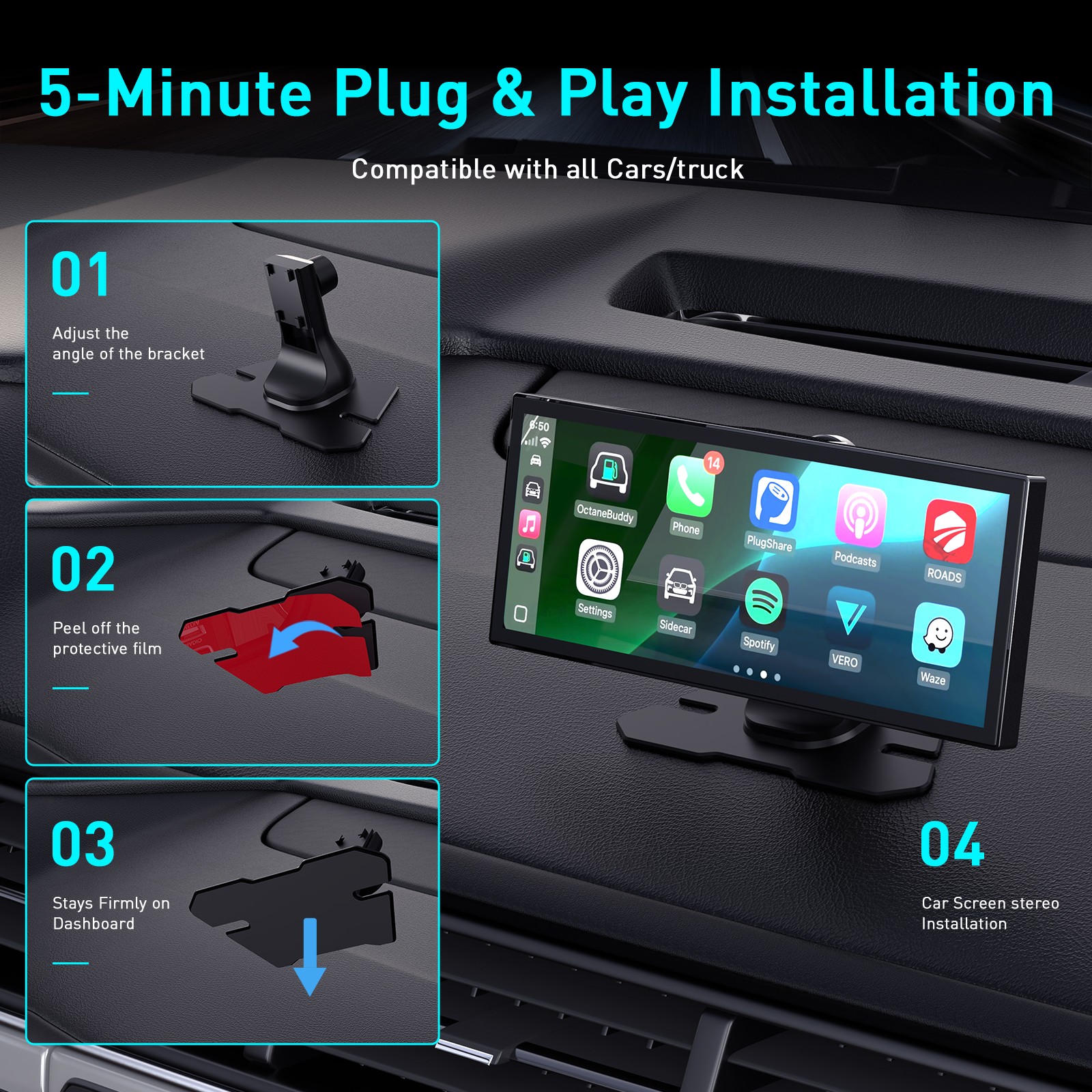 11.26″ Car Stereo Wireless Apple CarPlay Android Auto FM Touch Screen Radio DVR