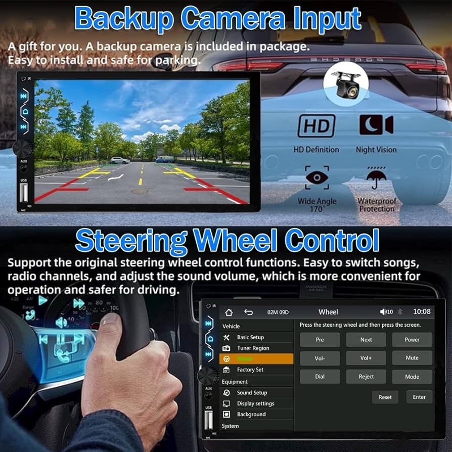 Leadfan Double Din Car Stereo Apple Carplay & Android Auto,7 Inch Touchscreen
