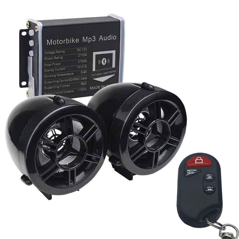 12V Motorcycle Stereo Audio Kit Bluetooth MP3 Player FM Radio Waterproof Dual Sp