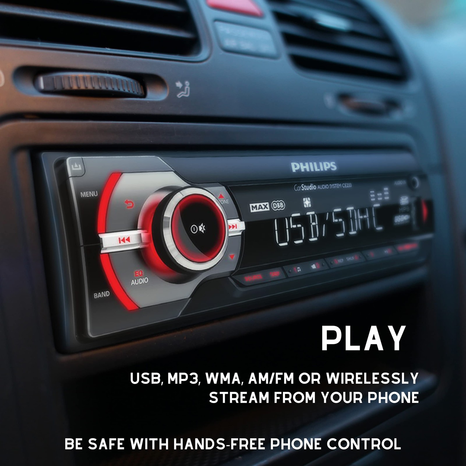Philips Single DIN Car Stereo Receiver 50W x 4 USB AUX AM/FM Detachable Face NEW