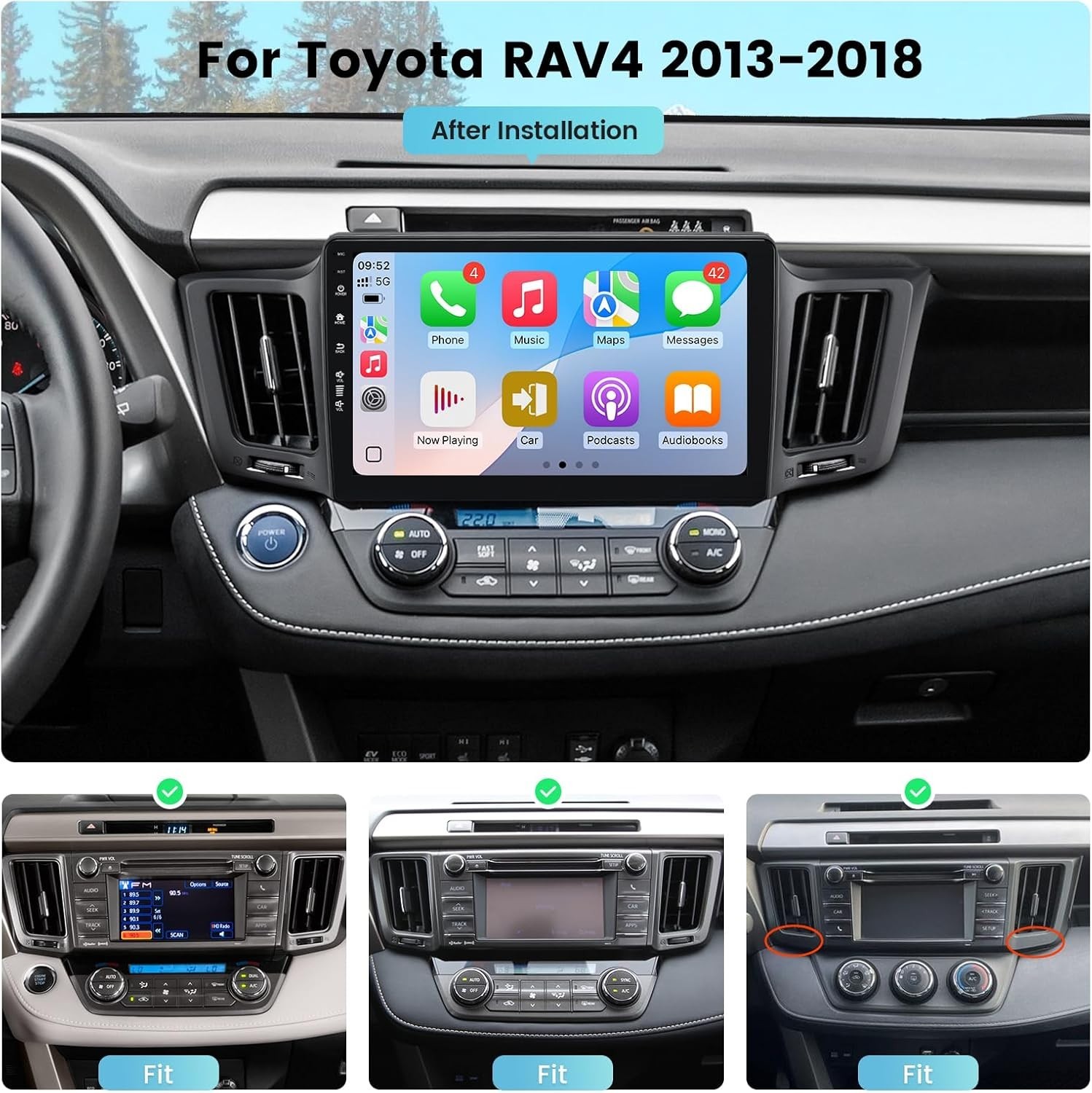 Roadanvi X12 Car Stereo for Toyota RAV4 2013-2018 Android 12 Radio 10.2″ CarPlay